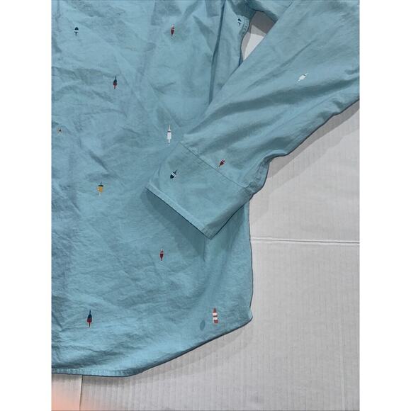 J Crew Men's L Classic Fit Long Sleeve Flex Oxford Shirt Sailboats Drinks - Picture 11 of 12